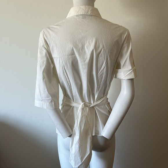 Lafayette 148 Button Down Short Sleeves Waist Tie Back Stretch Size 6 - Picture 6 of 12